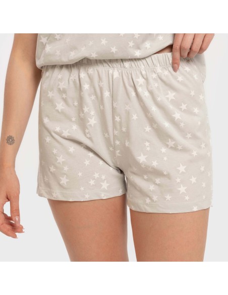 Pijama corto manga fluida algodón mujer Estrellita gris