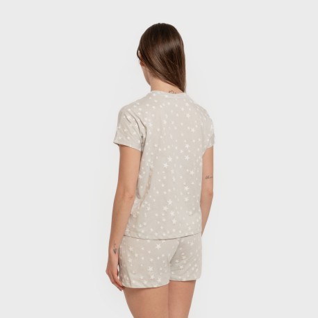 Pijama corto manga fluida algodón mujer Estrellita gris