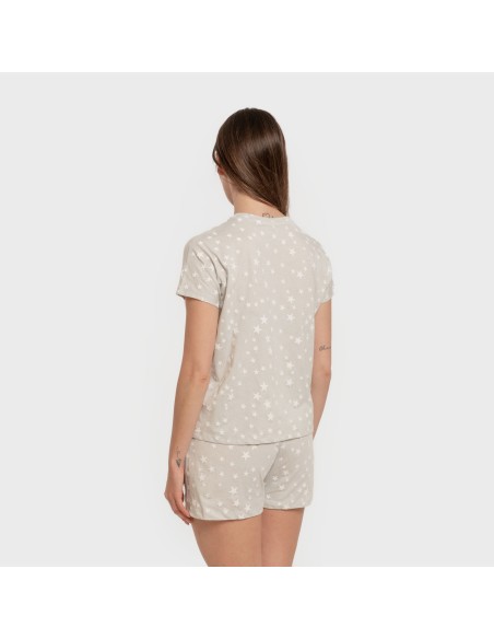 Pijama corto manga fluida algodón mujer Estrellita gris