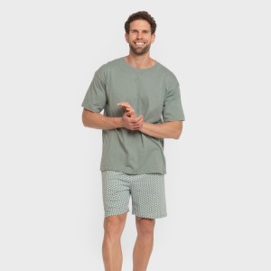 Pijama corto algodón hombre Sassy verde azulado 2