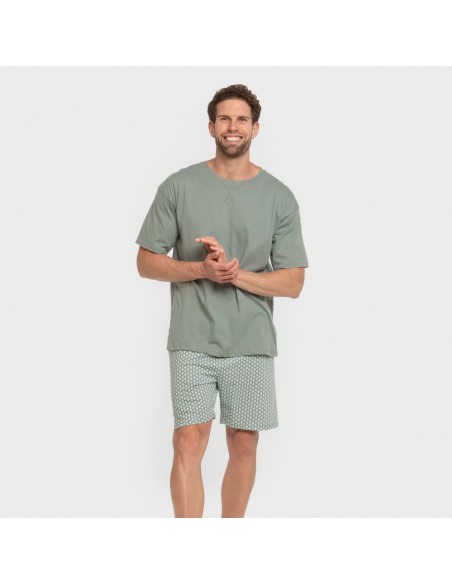 Pijama corto algodón hombre Sassy verde azulado