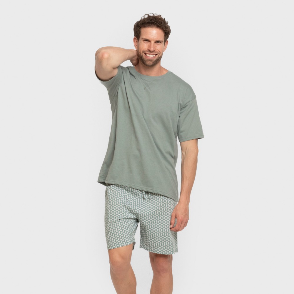 Pijama corto algodón hombre Sassy verde azulado