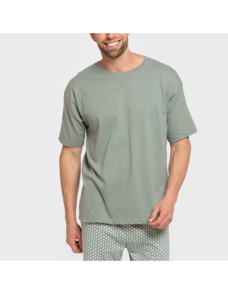 Pijama corto algodón hombre Sassy verde azulado