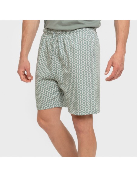 Pijama corto algodón hombre Sassy verde azulado