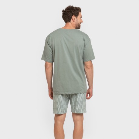 Pijama corto algodón hombre Sassy verde azulado