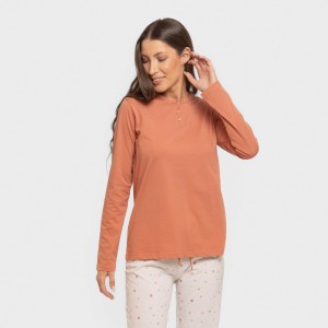 Pijama largo algodón Condy ocre - caldera