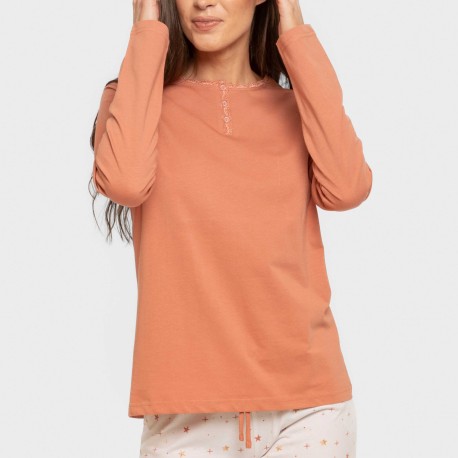 Pijama largo algodón Condy ocre - caldera