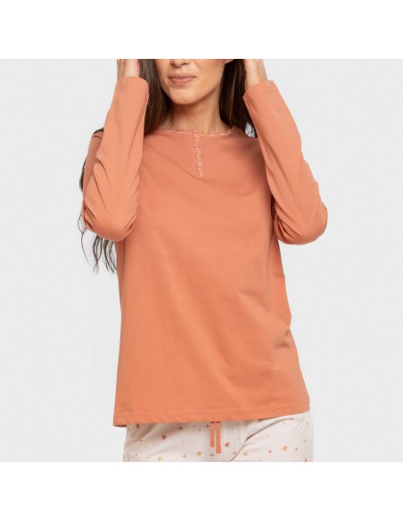 Pijama largo algodón Condy ocre - caldera