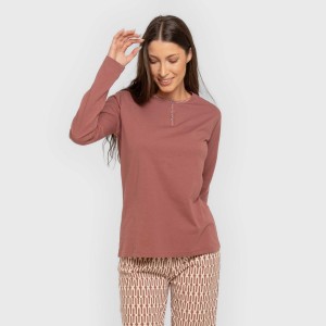 Pijama largo algodón Eucalipto malva rosa