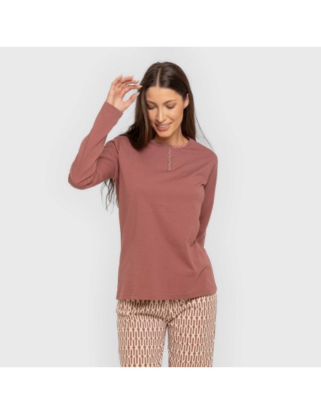 Pijama largo algodón Eucalipto malva rosa