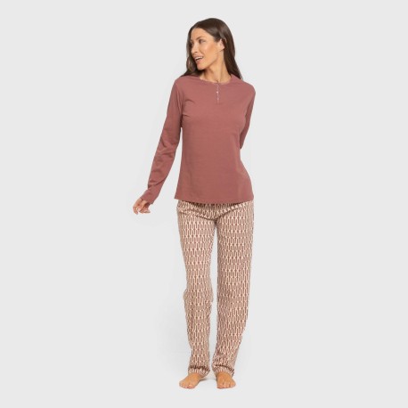 Pijama largo algodón Eucalipto malva rosa