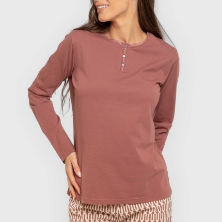 Pijama largo algodón Eucalipto malva rosa