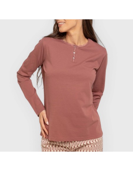 Pijama largo algodón Eucalipto malva rosa