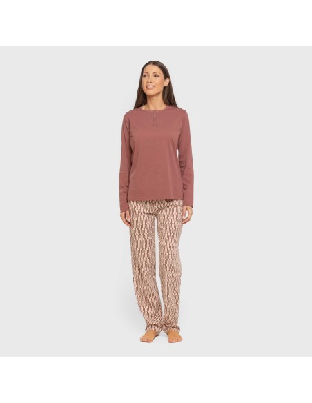 Pijama largo algodón Eucalipto malva rosa