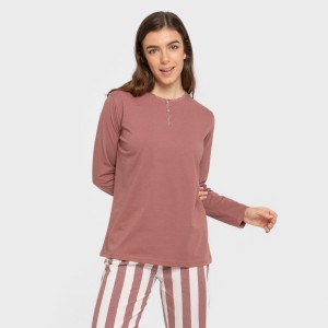 Pijama largo algodón Raya Elvis malva rosa