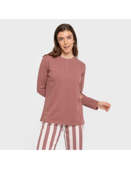 Pijama largo algodón Raya Elvis malva rosa