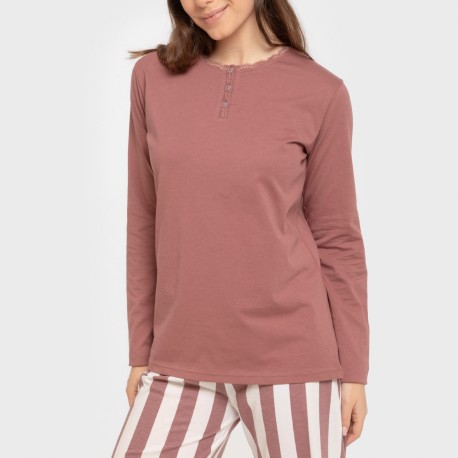 Pijama largo algodón Raya Elvis malva rosa