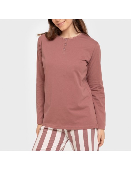 Pijama largo algodón Raya Elvis malva rosa