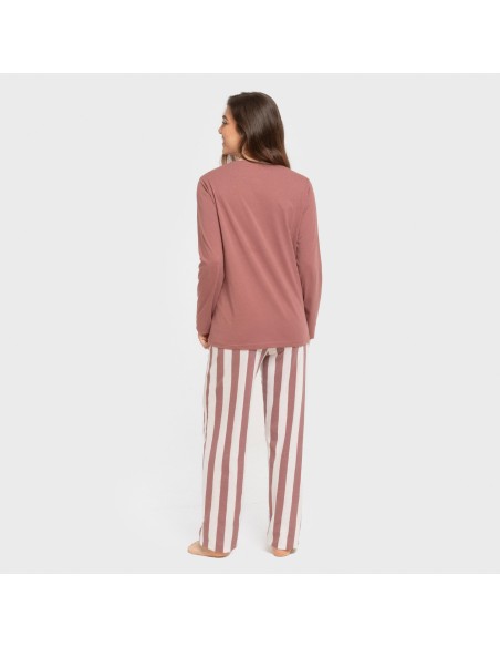 Pijama largo algodón Raya Elvis malva rosa