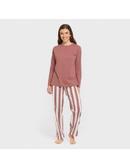 Pijama largo algodón Raya Elvis malva rosa