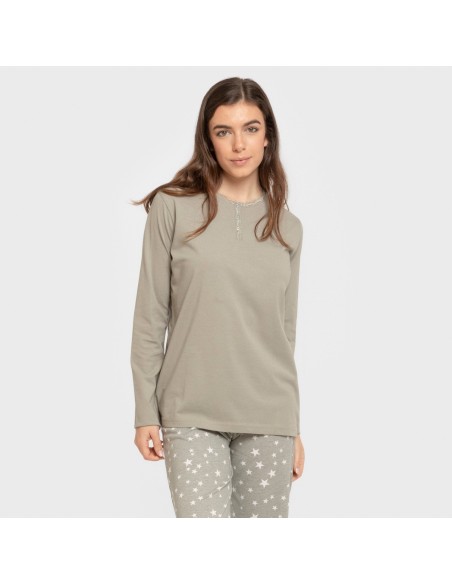 Pijama largo algodón Estrellita verde seco