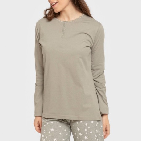 Pijama largo algodón Estrellita verde seco