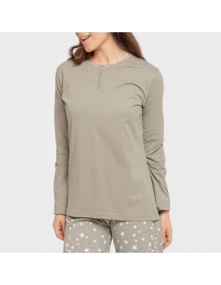 Pijama largo algodón Estrellita verde seco