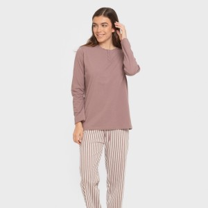 Pijama largo algodón Raya Kodac berenjena seco 2