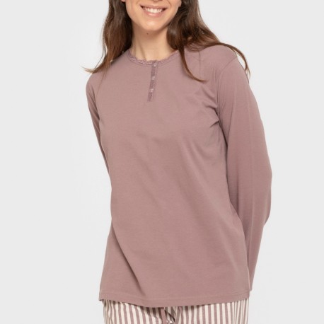 Pijama largo algodón Raya Kodac berenjena seco