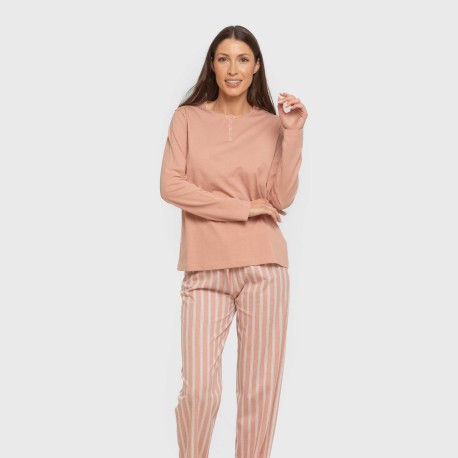 Pijama largo algodón Raya Marsella rosa keike