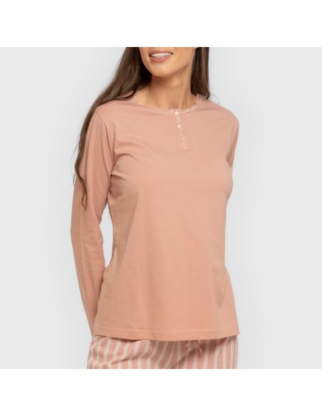 Pijama largo algodón Raya Marsella rosa keike