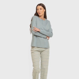 Pijama largo algodón Eucalipto celeste 2