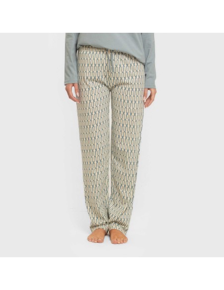 Pijama largo algodón Eucalipto celeste