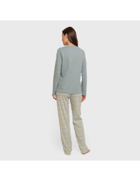 Pijama largo algodón Eucalipto celeste