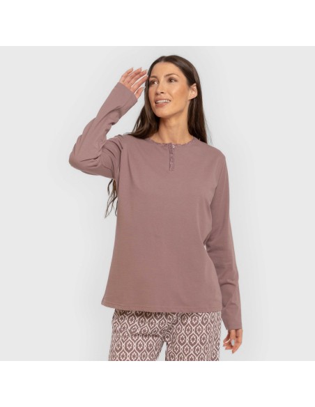 Pijama largo algodón Dimitri berenjena
