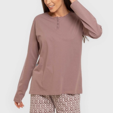 Pijama largo algodón Dimitri berenjena