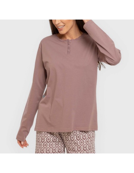 Pijama largo algodón Dimitri berenjena