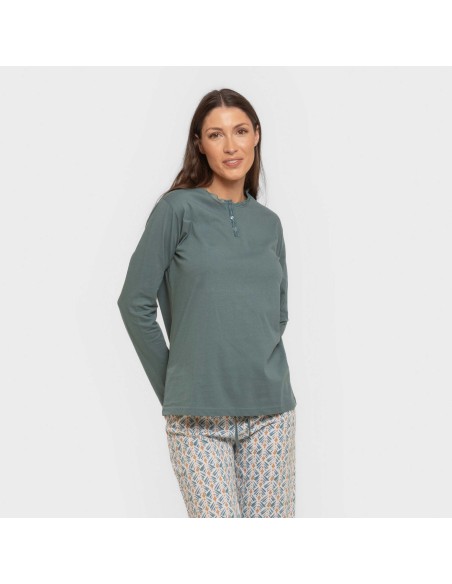 Pijama largo algodón Eloina agua marina