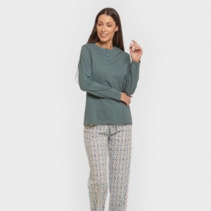 Pijama largo algodón Eloina agua marina 2