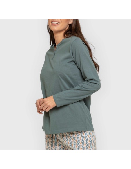 Pijama largo algodón Eloina agua marina