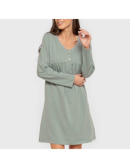 Camisón algodón manga larga encaje liso