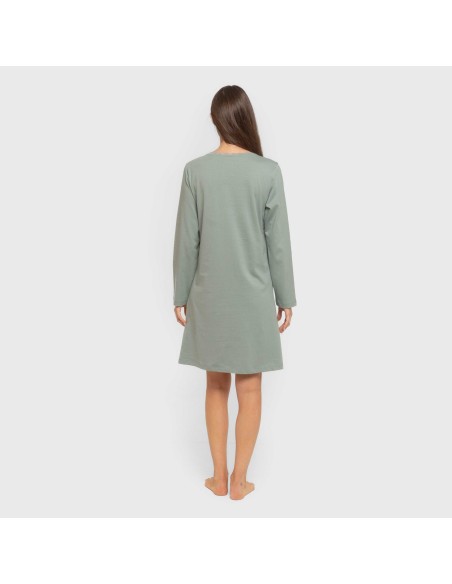 Camisón algodón manga larga encaje liso