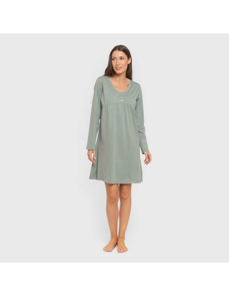 Camisón algodón manga larga encaje liso
