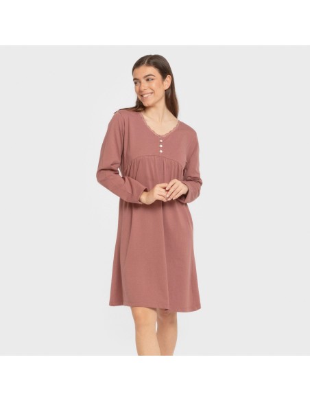 Camisón algodón manga larga encaje liso