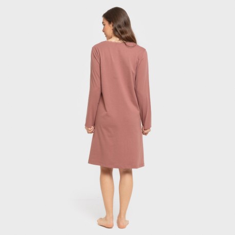 Camisón algodón manga larga encaje liso