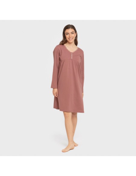 Camisón algodón manga larga encaje liso