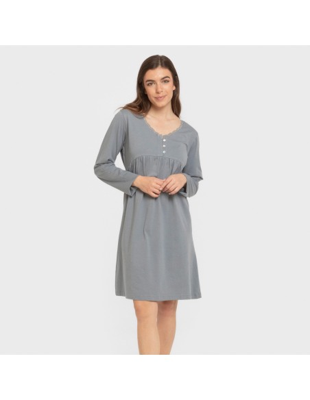 Camisón algodón manga larga encaje liso