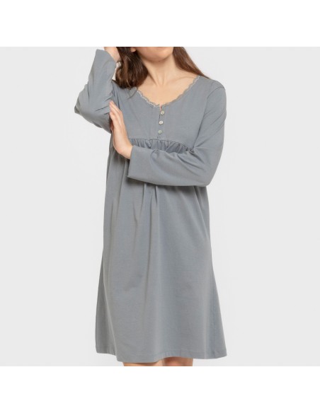 Camisón algodón manga larga encaje liso