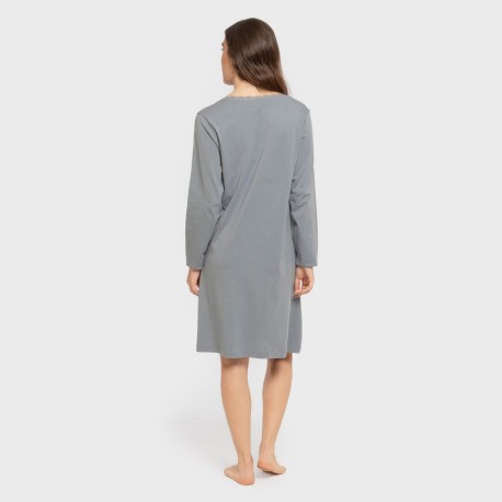 Camisón algodón manga larga encaje liso