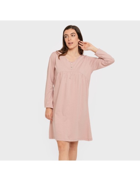 Camisón algodón manga larga encaje liso